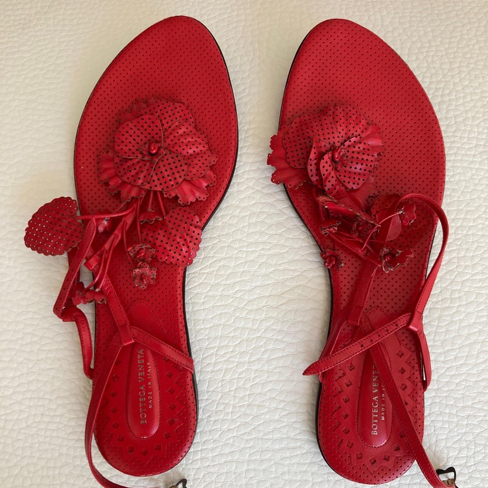 Bottega Veneta Red Floral Sandals